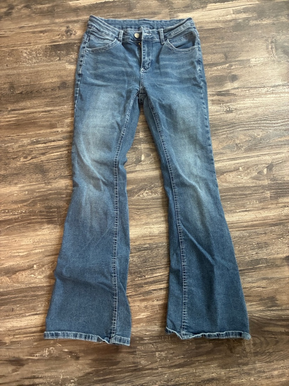 SHEIN Washed Blue Flare Jeans